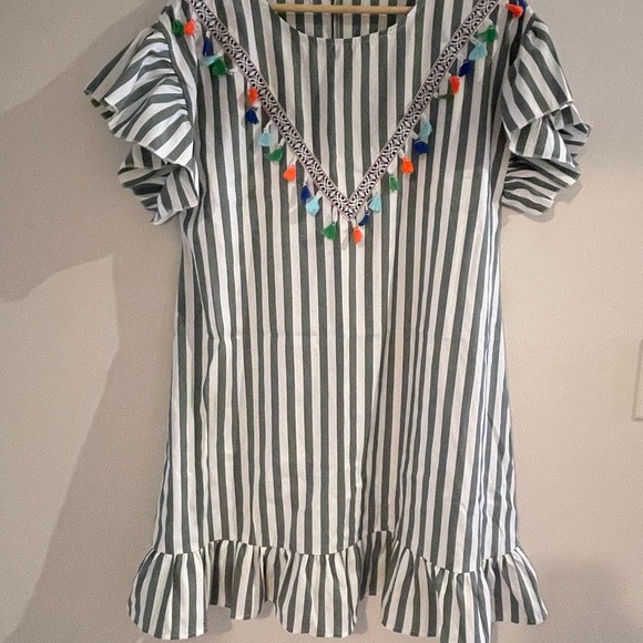 Tassel Trim Ruffle Hem Boho Beach Dress/Cover Up - Picture 3 of 4